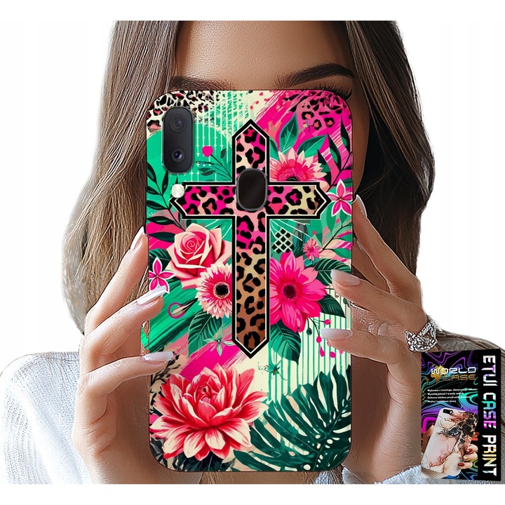 Carcasă pentru Samsung Galaxy A40, World Case, cruce trandafir creștinism, silicon