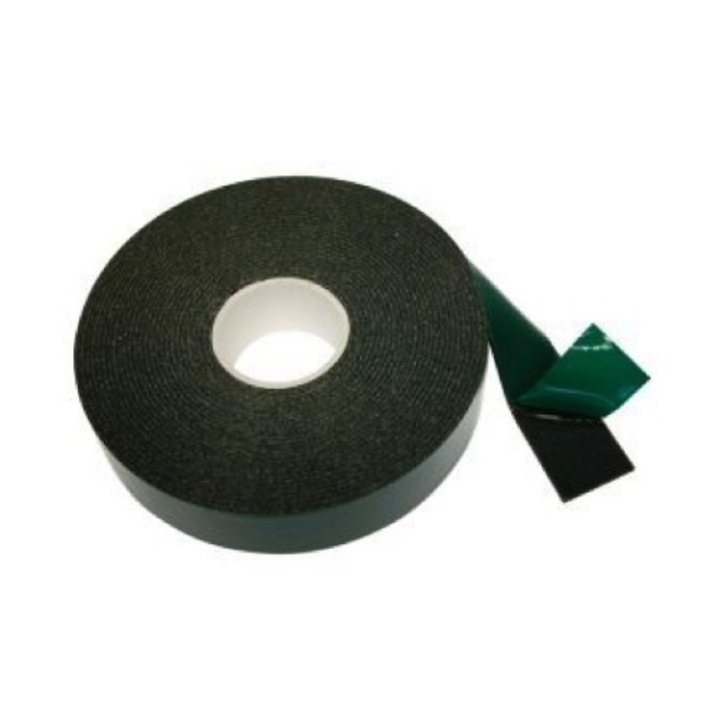 Banda dublu adeziva idealSTORE, verde 20mm x 10m grosime 1mm, Adeziv Acrilic pe baza de solvent, Spuma de polietilena cu densitate mare