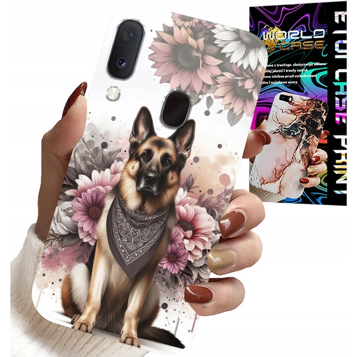 Caz pentru telefon Samsung Galaxy A40, World Case, imprimeu câini ciobănesc german, silicon