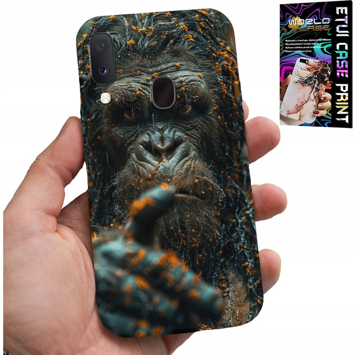 Carcasa pentru telefon, World Case, design maimuță, silicon, multicolor, pentru Samsung Galaxy A40, set cu sticlă temperată