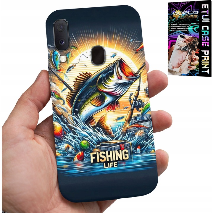 Caz pentru Samsung Galaxy A40, World Case, pescar, peste, cod, somon, silicon