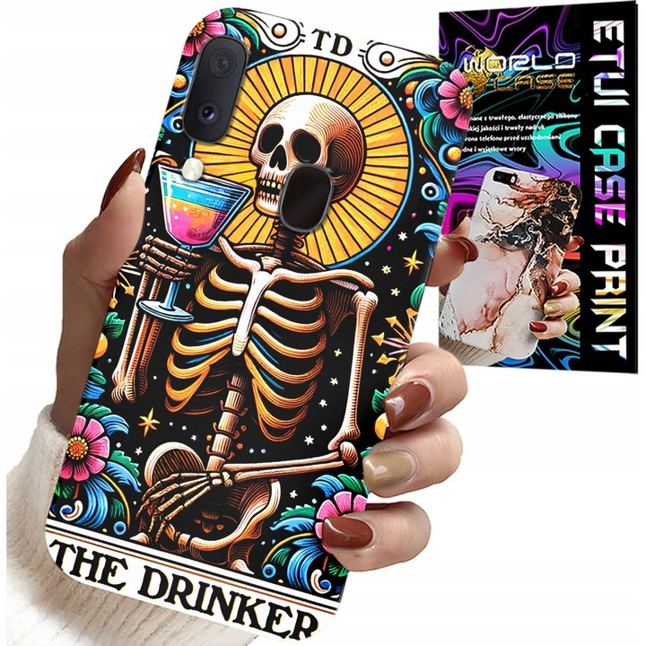 Caz pentru telefon Samsung Galaxy A40, World Case, imprimeu The Drinker Al Wine, silicon, multicolor