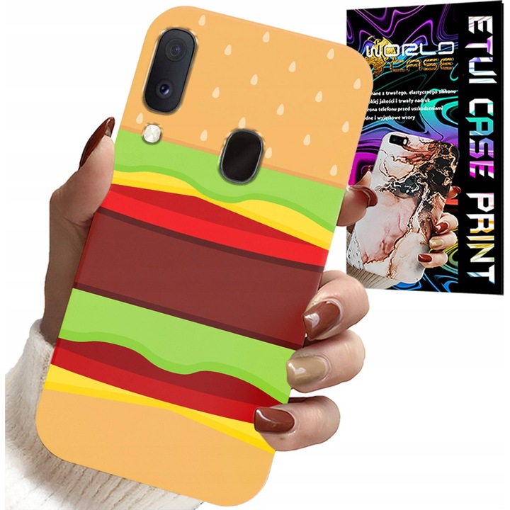 Caz pentru telefon Samsung Galaxy A40, World Case, model Cheeseburger, silicon, imprimare full color