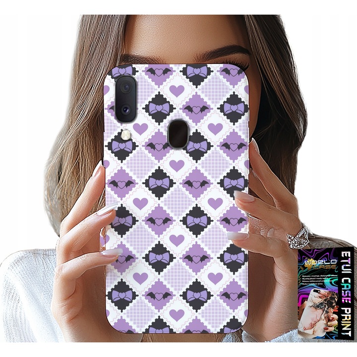 Carcasă pentru Samsung Galaxy A40, World Case, model Fashion Hearts Bow, silicon, imprimeu colorat, set cu sticlă