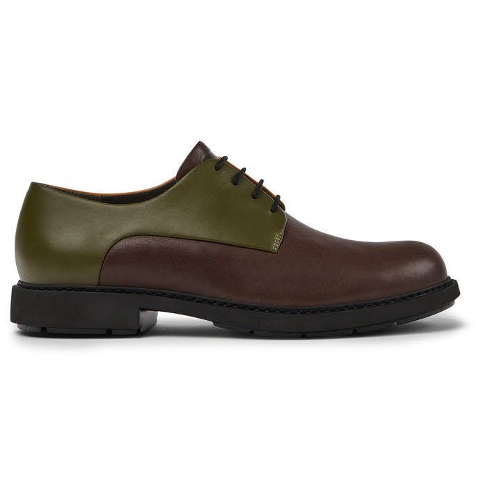 Camper, Pantofi derby din piele Neuman Twins, Verde, Visiniu, 46