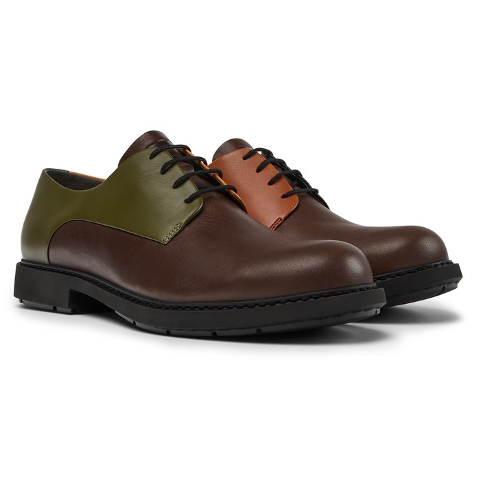 Camper, Pantofi derby din piele Neuman Twins, Verde, Visiniu, 46