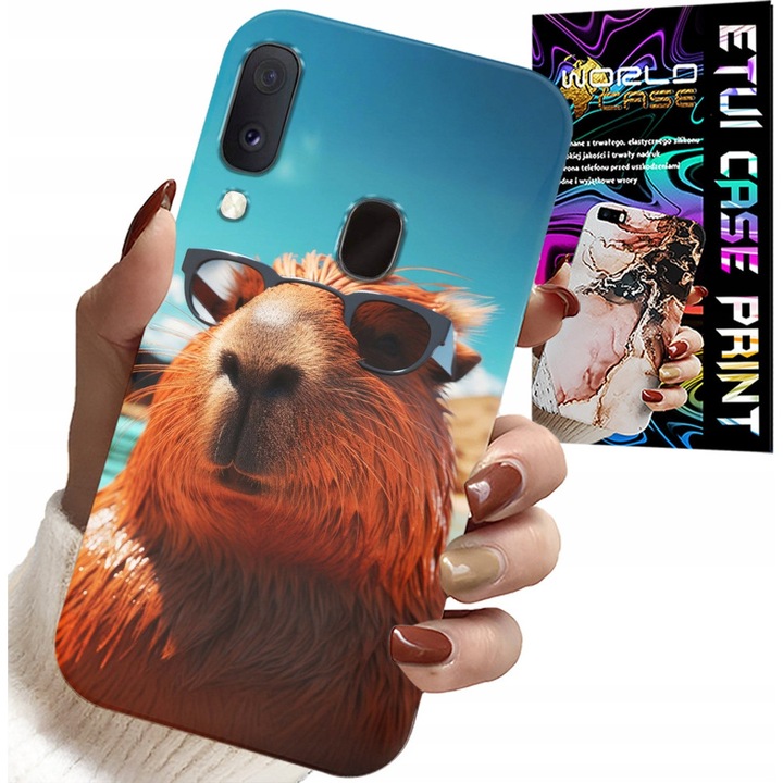 Carcasă pentru telefon, World Case, Capybara, silicon, set cu sticlă, pentru Samsung Galaxy A20E