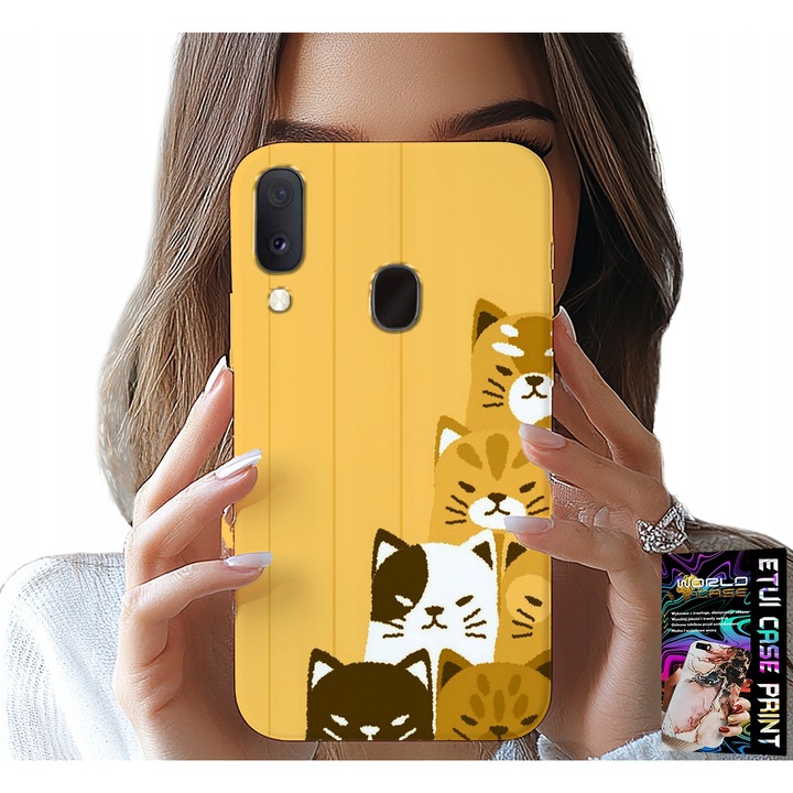 Carcasa pentru telefon, World Case, Love Cat, print cu pisici, silicon, Samsung Galaxy A40, set cu sticlă