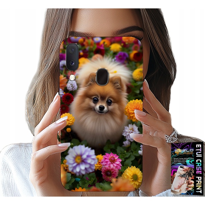Carcasă pentru Samsung Galaxy A40, World Case, câine drăguț Pomeranian, silicon, set cu sticlă