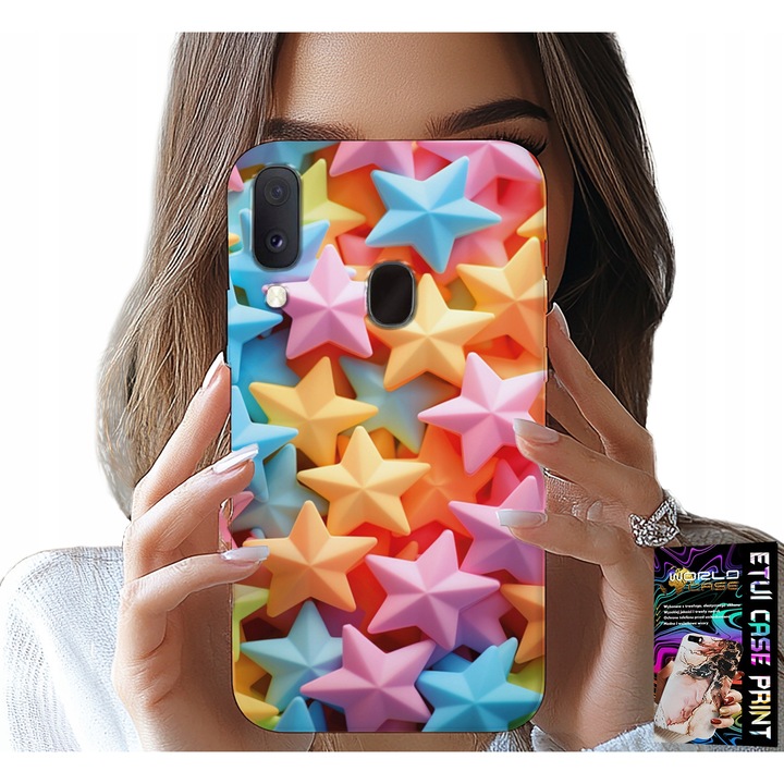Husa pentru telefon, World Case, Samsung Galaxy A40, imprimeu cu stele colorate, silicon