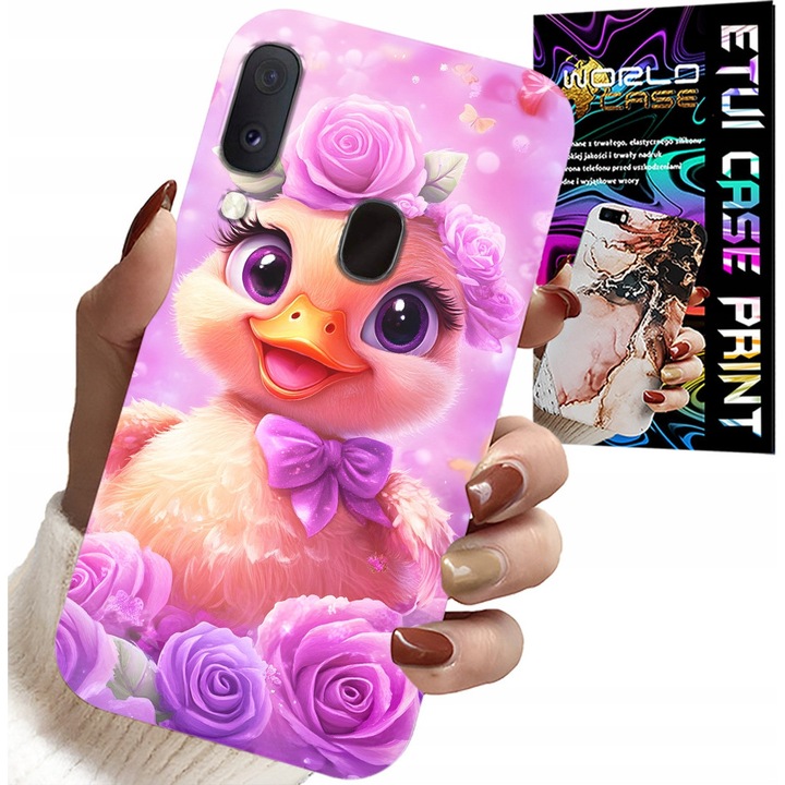 Caz pentru telefon, World Case, Samsung Galaxy A40, design rata dulce, roz, silicon