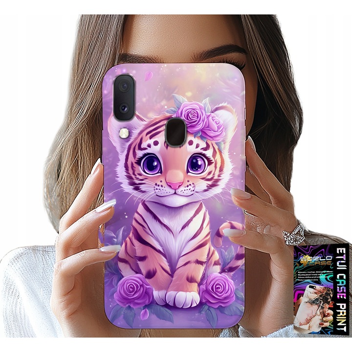 Carcasă pentru telefon, World Case, tigru drăguț pe fundal roz, silicon, pentru Samsung Galaxy A40