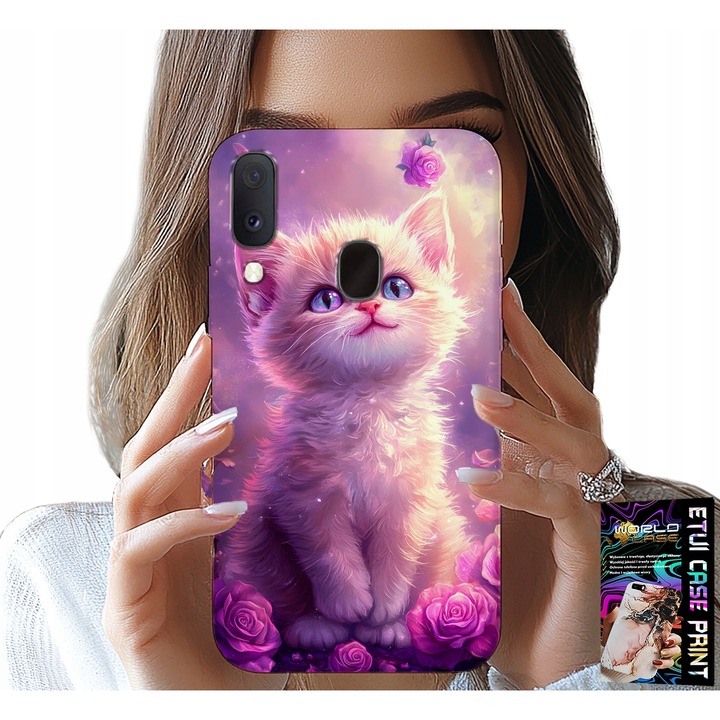 Carcasa pentru telefon, World Case, Samsung Galaxy A40, pisică drăguță, silicon, multicolor