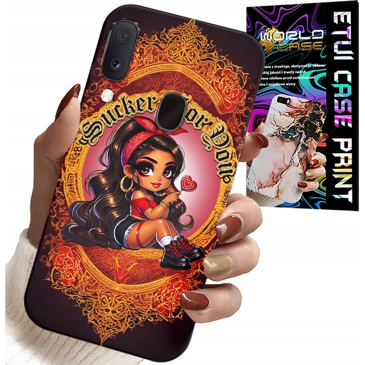 Caz pentru Samsung Galaxy A40, World Case, silicon, imprimeu colorat, set cu sticlă