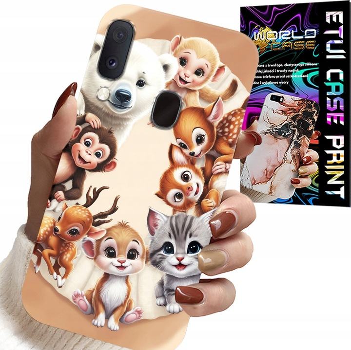 Cască pentru telefon, World Case, Samsung Galaxy A40, design animale din pădure, silicon