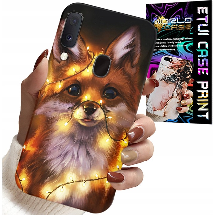 Carcasa pentru Samsung Galaxy A40, World Case, design dulce vulpe pădure, silicon, cu sticlă inclusă