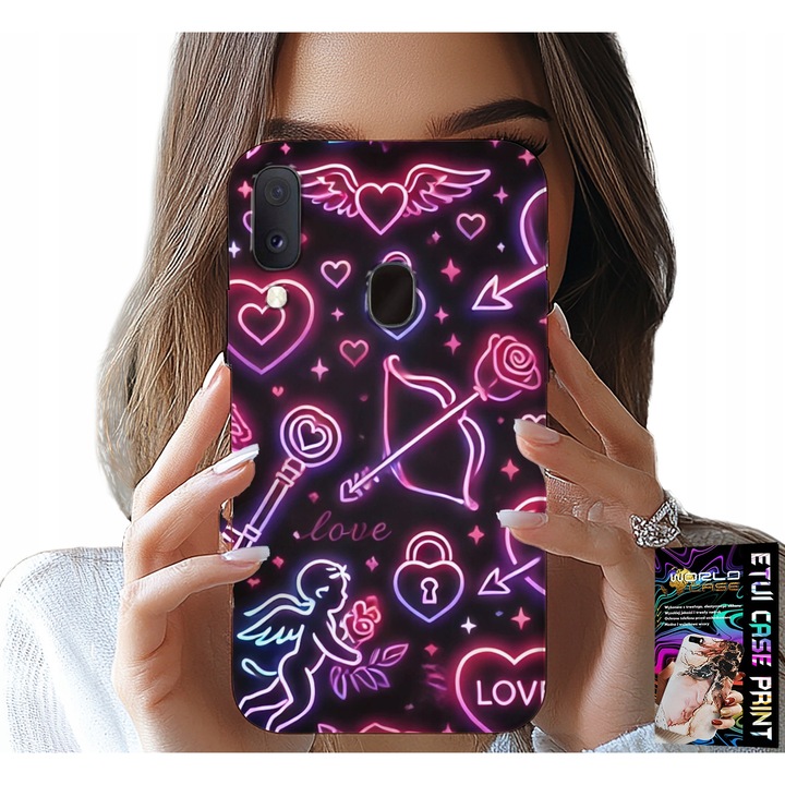 Husă pentru telefon, World Case, Samsung Galaxy A40, imprimare Cupid, inimioare, silicon