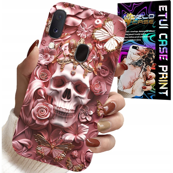 Carcasa pentru Samsung Galaxy A40, World Case, craniu cu trandafiri, silicon, trendy