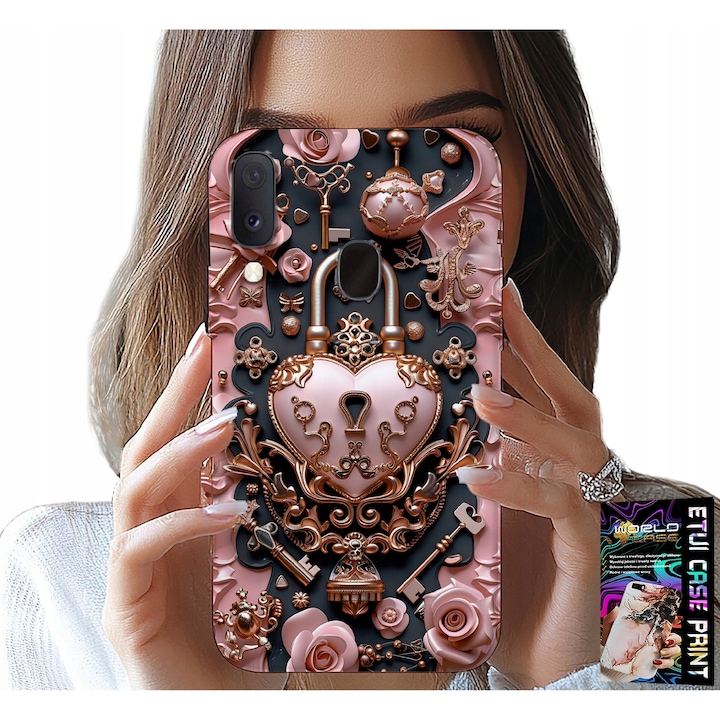 Carcasa telefon Samsung Galaxy A40, World Case, lacăt inimă roz, silicon