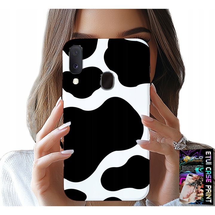 Carcasa telefon Samsung Galaxy A40, World Case, alb-negru, silicon