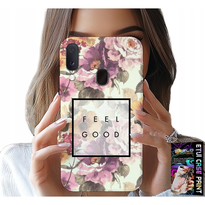 Carcasă pentru telefon Samsung Galaxy A40, World Case, design floral, silicon, set cu sticlă