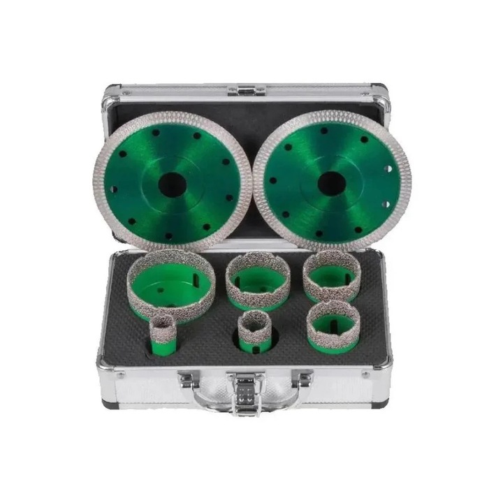 Комплект диамантени боркорони, резба M14, 6 броя, 20-68 мм, сребристи