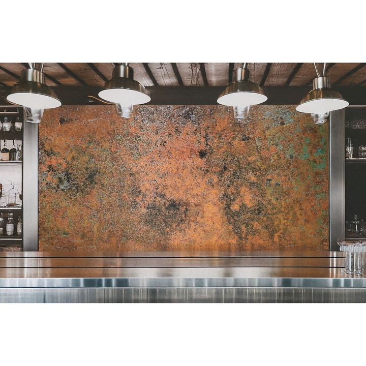 Меден Панел за Гръб на Кухня – Метално Изкуство за Стена – Рустик Декор с Патина – Мистична Медна Мъглявина – Модерен Рустик Акцент
