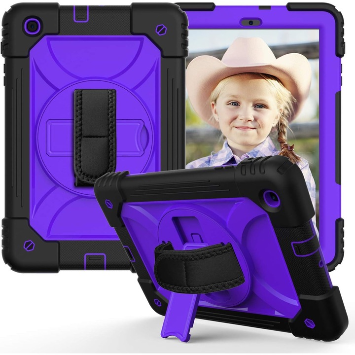 Husa Sigloo pentru Samsung pentru tableta Samsung Galaxy Tab A 8.4" 2020 (SM-T307/T307U), curea de umar, stand rotativ, curea de mana, Negru