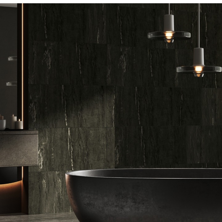 Panou SPC Premium StoneLine, Impermeabil si Ultra-Durabil, Finisaj mat, 900 x 450 x 4 mm (0.41 mp suprafata acoperita), culoare Gri Bazalt, Velvet Design