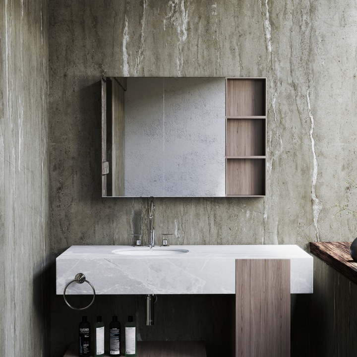 Panou SPC Premium StoneLine, Impermeabil si Ultra-Durabil, Finisaj mat, 900 x 450 x 4 mm (0.41 mp suprafata acoperita), culoare Gri-maro Travertin Noce, Velvet Design