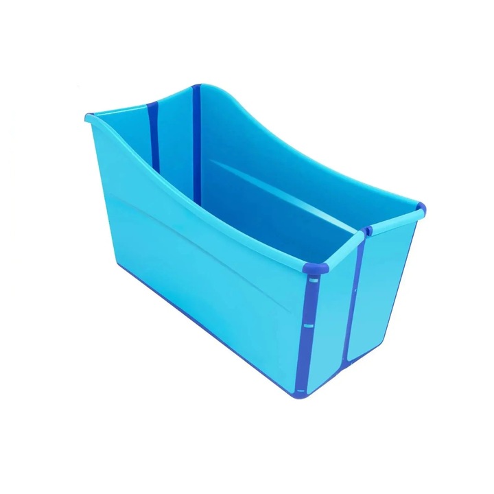 Cada de baie pliabila portabila, dimensiune mare, antiderapanta, albastra