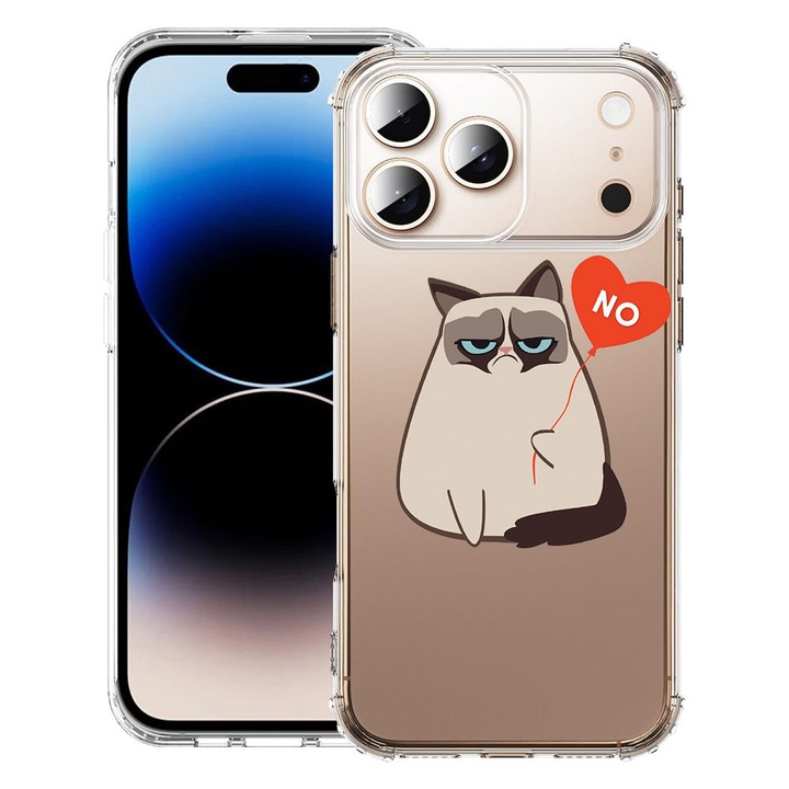 BestCase® Husa pentru Apple iPhone 17 Pro Max cu Design Meme - Grumpy Says No, Anti Shock, Reinforced 4 Corners, 2052026 AS 657