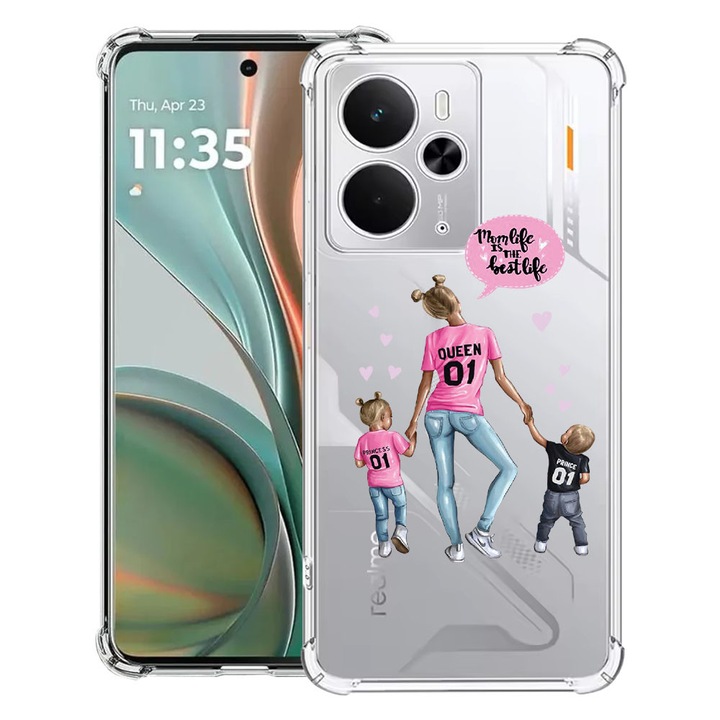 BestCase® Ütésálló tok Poco M7 Pro 5G-vel kompatibilis, Mom Life Boy And Girl dizájnnal, megerősített 4 sarokkal, 2099994 AS 557