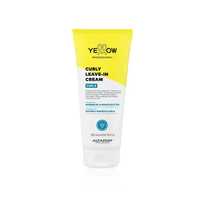 Hajban maradó krém göndör hajra, Yellow, 200ml, védelem, hidratálás és anti-frizz kontroll