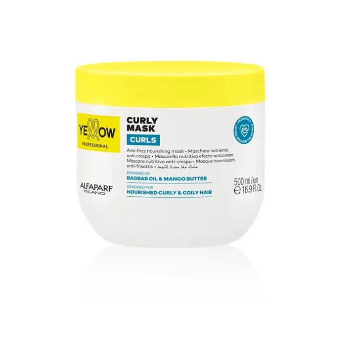 Hajmaszk, Yellow Professional Curls, Hidratáló, Göndör és Száraz Hajra, Intenzív Regenerálás, Anti-Frizz és Volumenkontroll
