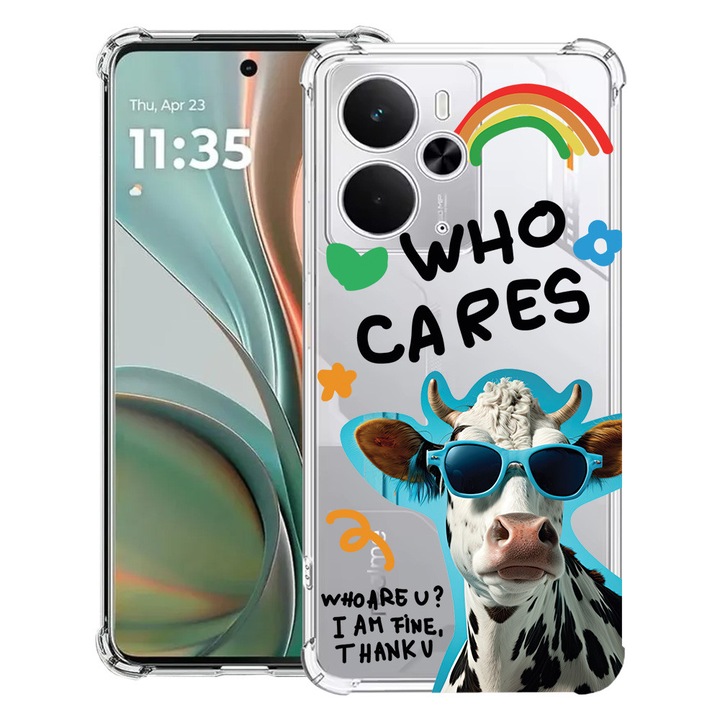 BestCase® Husa Anti Shock Compatibil cu Poco M7 Pro 5G, cu Design Cool Cow - Who Cares?, Reinforced 4 Corners, 2099994 AS 975