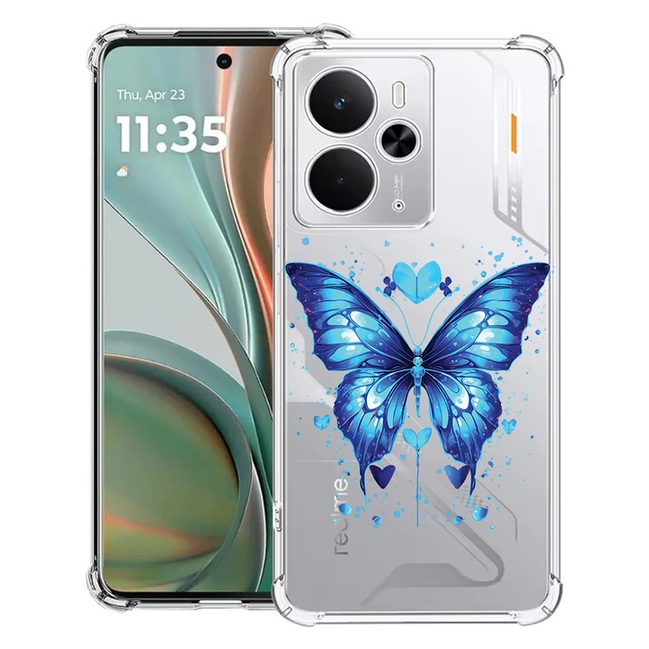 BestCase® Husa Anti Shock Compatibil cu Poco M7 Pro 5G, cu Design Blue Butterfly, Reinforced 4 Corners, 2099994 AS 1586