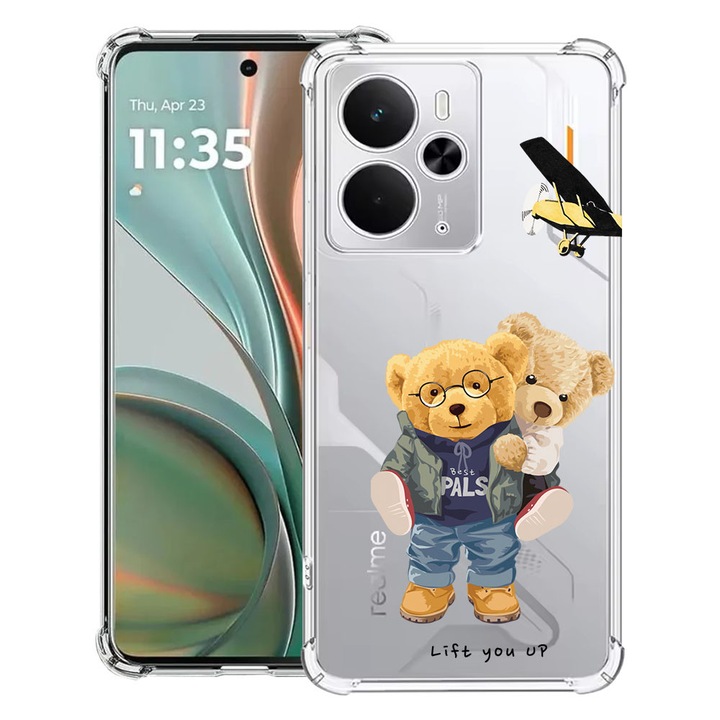 BestCase® Husa Anti Shock Compatibil cu Poco M7 Pro 5G, cu Design Teddy Bear Lift me up, Reinforced 4 Corners, 2099994 AS 933