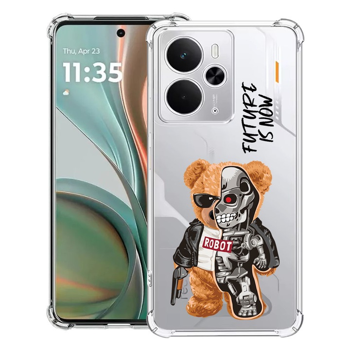 BestCase® Husa Anti Shock Compatibil cu Poco M7 Pro 5G, cu Design Half Robot Half Teddy Bear, Reinforced 4 Corners, 2099994 AS 931