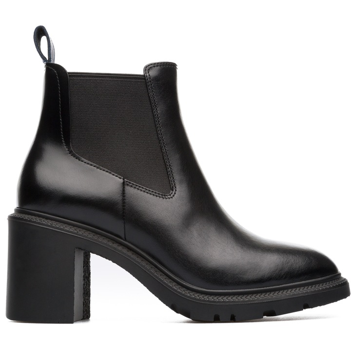 Camper, Botine de piele cu toc masiv Whitnee, Negru