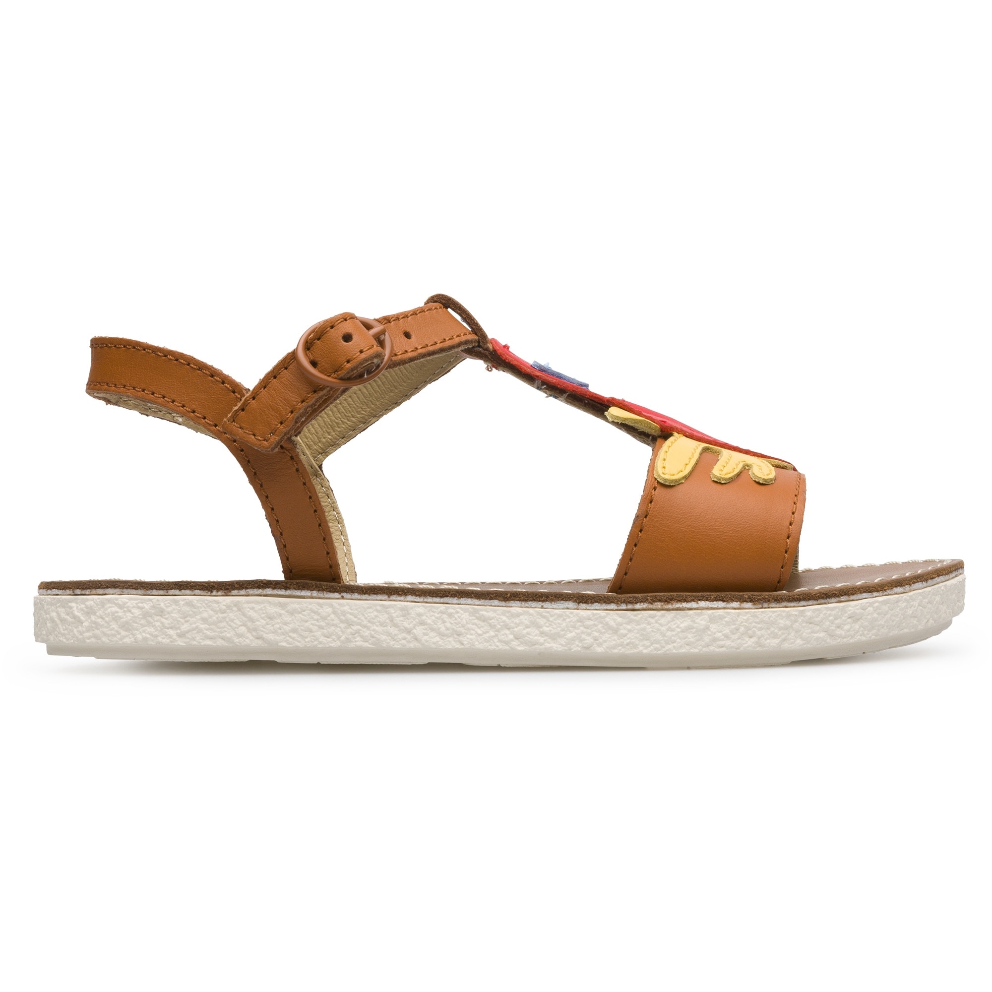 Camper, Sandale din piele cu imprimeu tropical Twins, Maro, 28 EU