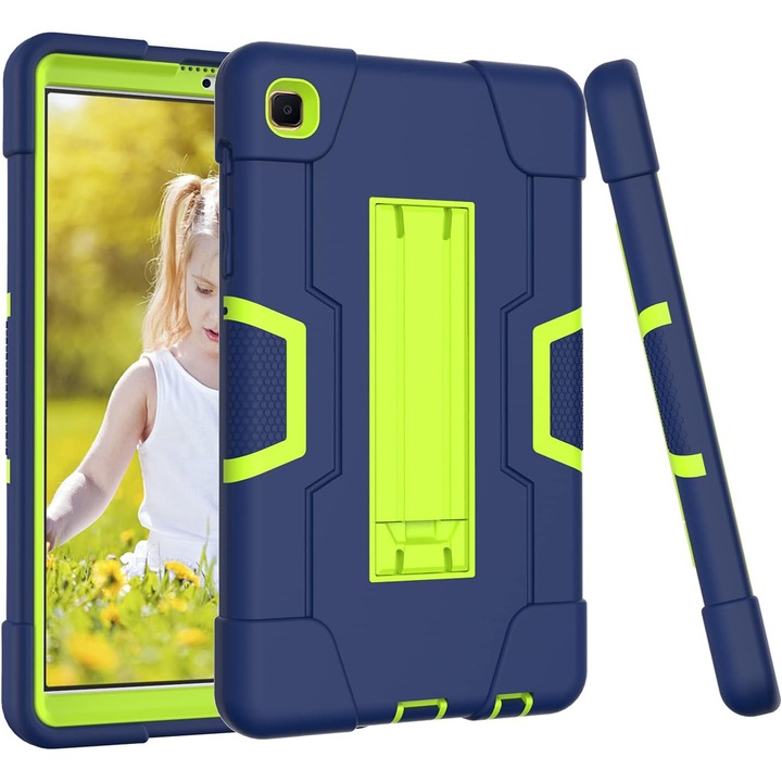 Husa Sigloo Samsung pentru Galaxy Tab A 8.4" 2020, 3-Straturi Antisoc, Suport Kickstand, Albastru Marin + Verde