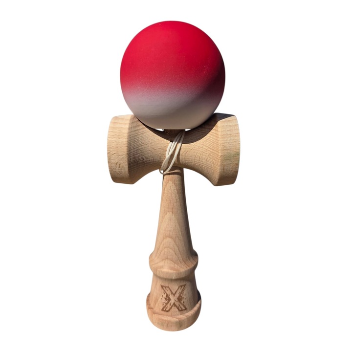Професионална кендама, дървена, 18 см, игра за сръчност за деца и възрастни, градиентен модел, ярко червено/бяло