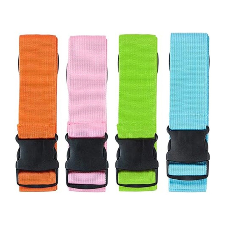 Комплект от 4 ремъка за багаж, Zggzerg, регулируеми до 200 см, за количка, куфар и чанта, многоцветни