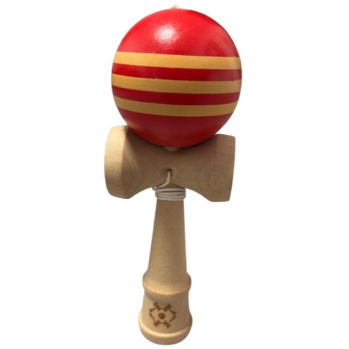 Kendama japoneza, din lemn, profesionala, rosu cu dungi, 20cm
