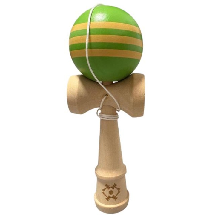 Kendama japoneza, din lemn, profesionala, verde cu dungi, 20cm