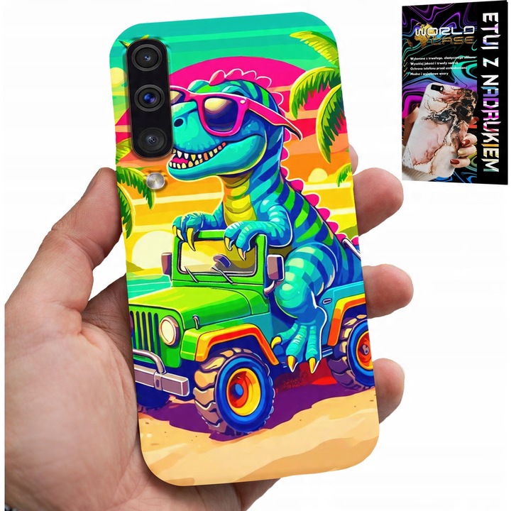 Huzat Samsung A50/A30s-hez, World Case, dinoszaurusz teherautóban dizájn, szilikon, többszínű