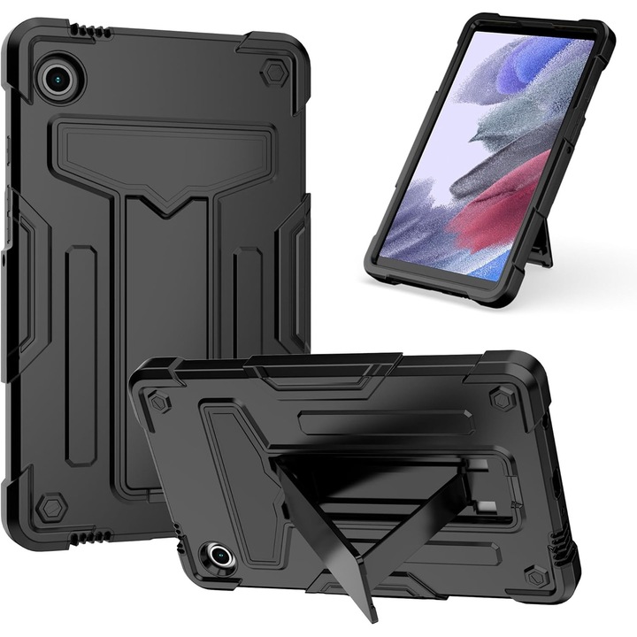 Husa Samsung Galaxy Tab A 8.4" 2020, 3-Straturi Antisoc, Suport Kickstand, Negru