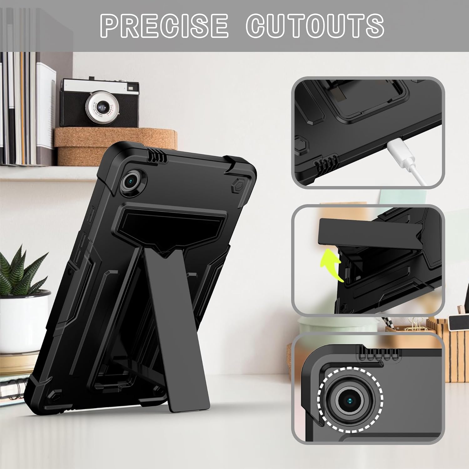 Husa Samsung Galaxy Tab A 8.4" 2020, 3-Straturi Antisoc, Suport Kickstand, Negru