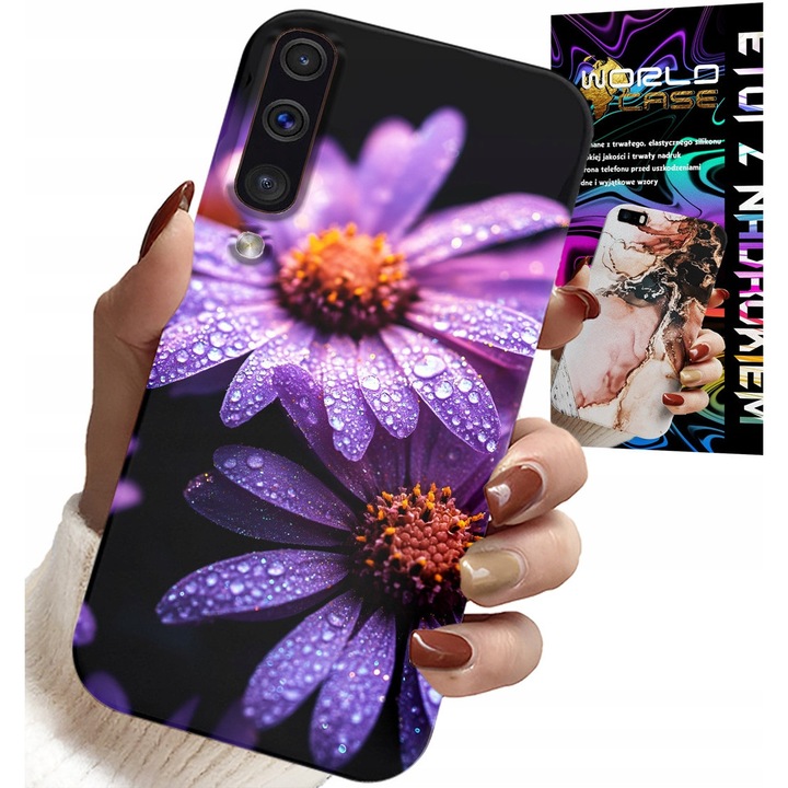 Husa telefon, World Case, cu flori roz Daisy, silicon, pentru Samsung Galaxy A70